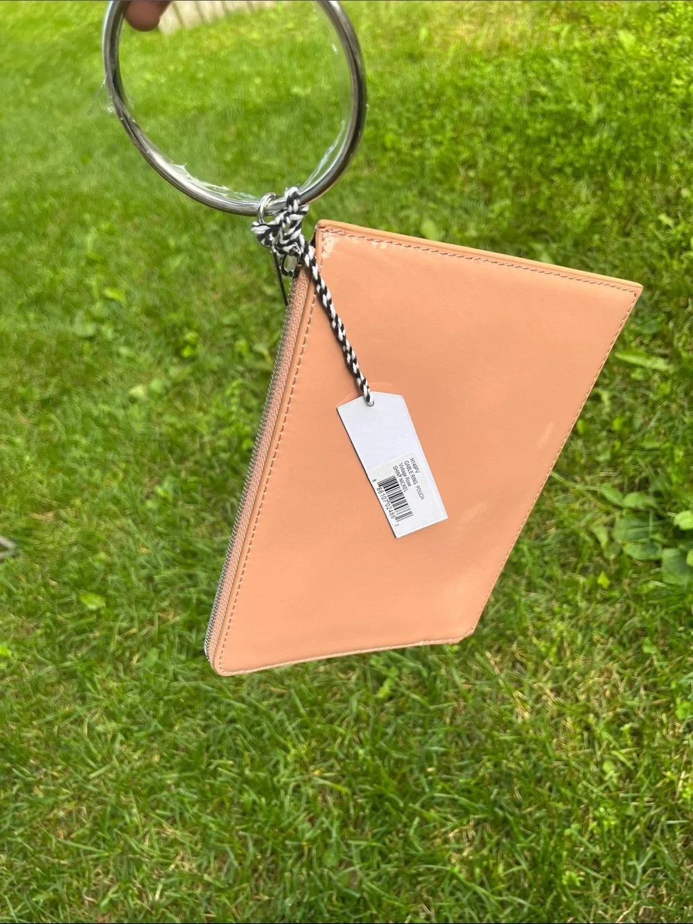 Thacker Peach Leather Wristlet with Silver Ring Handle
